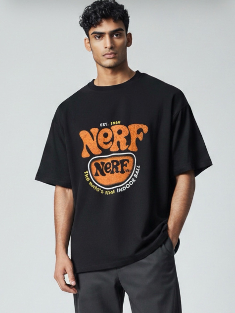 Nerf Black Tee with Bold Orange Logo - Men's Short Sleeve Crew